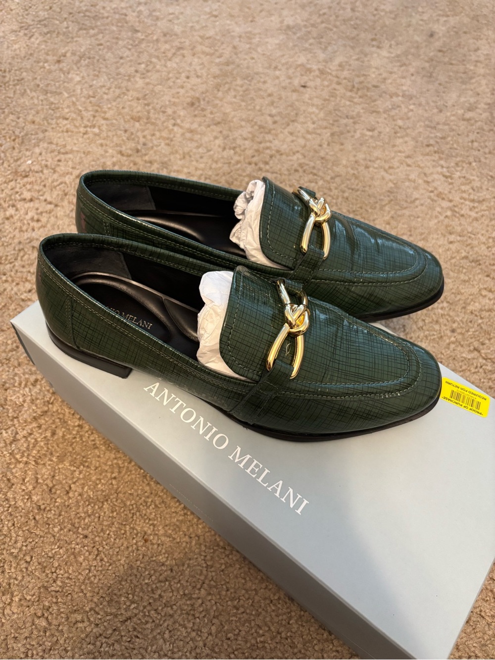 ANTONIO MELANI Dark Green Leather Bit Loafers - Picture 2 of 3
